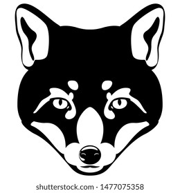 Isolated vector illustration. Stylized funny head of a red fox. Flat cartoon style. Black and white silhouette.