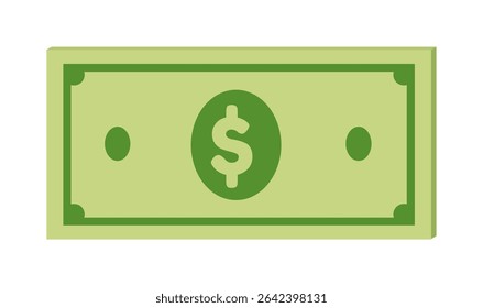 Isolated vector illustration of a stylized green paper bill with a dollar sign