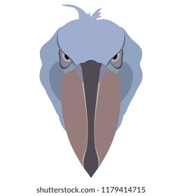 Isolated vector illustration. Stylized head of a Shoebill or Whalehead bird. (Balaeniceps rex). Flat cartoon style.