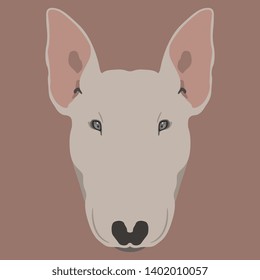 Isolated vector illustration. Stylized head of a Bull Terrier dog. Flat cartoon style. 