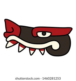 Isolated vector illustration. Stylized head of caiman. Ancient Mexican Aztec art. Cartoon style.