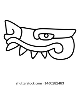 Isolated vector illustration. Stylized head of caiman. Ancient Mexican Aztec art. Black and white linear silhouette.