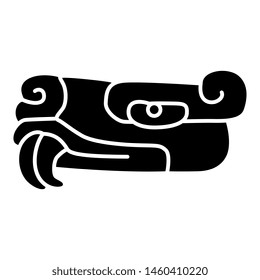 Isolated vector illustration. Stylized head of a snake or fantastic monster. Ancient Mexican Aztec art. Black and white silhouette.