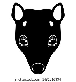 Isolated vector illustration. Stylized head of a bat. Black and white silhouette. Flat logo style.