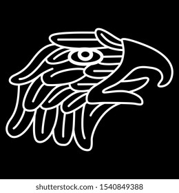 Isolated vector illustration. Stylized head of eagle. Ancient Aztec motif of Mexican Indians. Black and white linear silhouette.