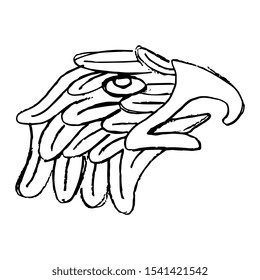 Isolated vector illustration. Stylized head of eagle. Ancient Aztec motif of Mexican Indians. Black and white linear silhouette. Hand drawn doodle sketch.
