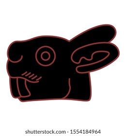Isolated vector illustration. Stylized head of rabbit or hare. Ancient Aztec decor. Monochrome linear silhouette.