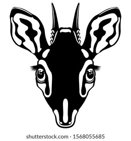 Isolated vector illustration. Stylized head of dik-dik. African antelope. (Madoqua). Black and white silhouette.