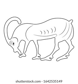 Isolated vector illustration. Stylized horned animal. Goat or antelope. Folk style. Black and white linear silhouette.