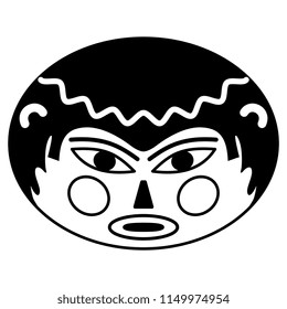Isolated vector illustration. Stylized human face. Native Indian. Based on ancient ethnic motif of Peruvian Nazca or Nasca people. Black and white silhouette.
