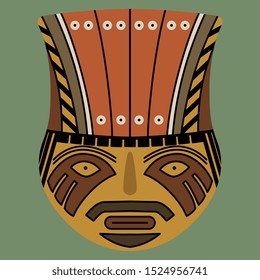Isolated vector illustration. Stylized human face. Ancient Peruvian tribal art. Nazca pottery design. Flat cartoon style.