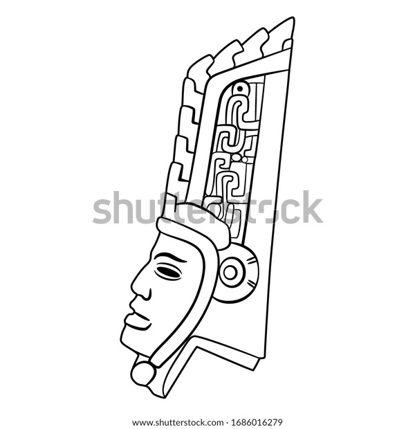 分離型ベクターイラスト プロファイル内の人間の頭をスタイル化 コロンブス以前のメキシコ美術 トトナック インディアン アメリカの母国文化 白黒の シルエット のベクター画像素材 ロイヤリティフリー