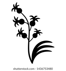 Isolated vector illustration. Stylized hyacinth flower branch. Black silhouette on white background.