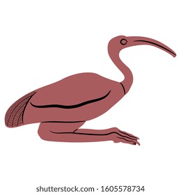 Isolated vector illustration. Stylized ibis bird. Ancient Egyptian art. Monochrome silhouette.