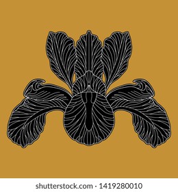 Isolated vector illustration. Stylized Iris flower. Symmetrical silhouetted floral motif. 