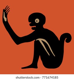 Isolated vector illustration of stylized monkey. Based on ancient Mexican Maya art.