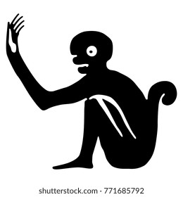 Isolated vector illustration of stylized monkey. Based on ancient Mexican Maya art. Black silhouette on white background.