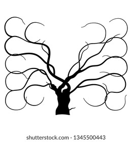 Isolated vector illustration. Stylized naked tree with branches. Black silhouette on white background.