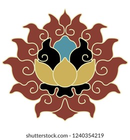 Isolated vector illustration.  Stylized ornate lotus flower. Ancient Chinese traditional ethnic motif. 