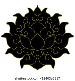 Isolated vector illustration.  Stylized ornate lotus flower. Ancient Chinese traditional ethnic motif. 