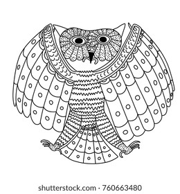 Isolated vector illustration of stylized owl. Based on ancient ethnic image of Mochica Indians. Ancient Peru. Moche culture. Pre-Columbian art.