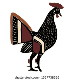 Isolated vector illustration. Stylized rooster. Ancient Greek vase painting motif.