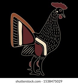 Isolated vector illustration. Stylized rooster. Ancient Greek vase painting motif.