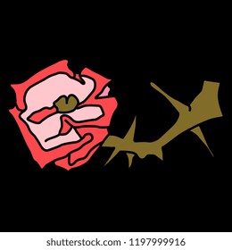 Isolated vector illustration of a stylized rose. On black background.