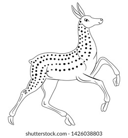 Isolated vector illustration. Stylized running deer. Ancient Greek vase painting motif. Black and white linear silhouette.
