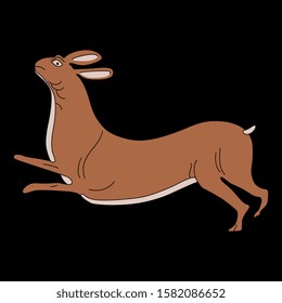 Isolated vector illustration. Stylized running hare. Ancient Greek vase painting motif.