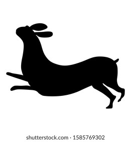 Isolated vector illustration. Stylized running hare. Black silhouette on white background.