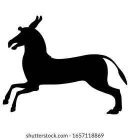 Isolated vector illustration. Stylized running donkey. Ancient Greek vase painting motif. Black silhouette on white background.