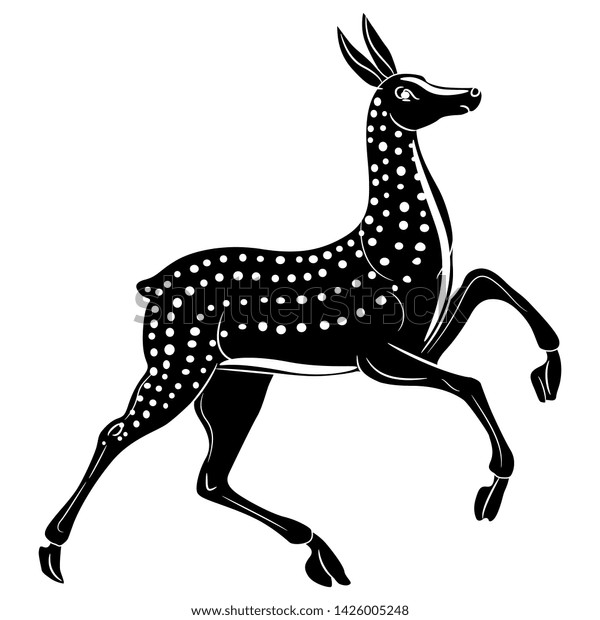 分離型ベクターイラスト 走る鹿の様式化 古代ギリシャの花瓶絵のモチーフ 白黒のシルエット のベクター画像素材 ロイヤリティフリー