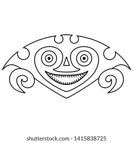 Isolated vector illustration. Stylized smiling human head. Native American tribal motif from ancient Panama. Black and white linear silhouette.