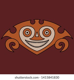 Isolated vector illustration. Stylized smiling human head. Native American tribal motif from ancient Panama. 