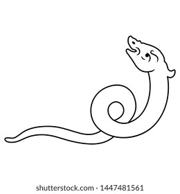 Isolated vector illustration. Stylized snake or serpent. Medieval Russian motif. Folk style. Black and white linear silhouette.