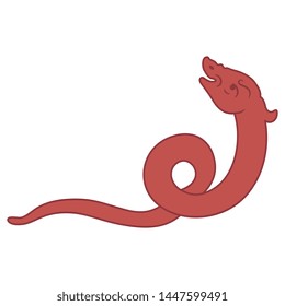 Isolated vector illustration. Stylized snake or serpent. Medieval Russian motif. Folk style.