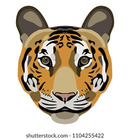 Isolated vector illustration. Stylized tiger face. Cartoon style.