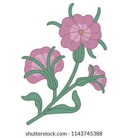 Isolated vector illustration of stylized wild flower. Corn cockle plant. Agrostemma githago. Corncockle.