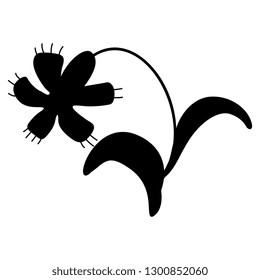 Isolated vector illustration. Stylized wild flower. Vintage floral motif. Black silhouette on white background.