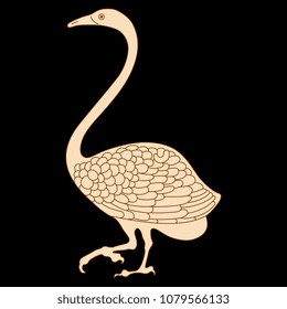 Isolated vector illustration of a swan. Based on ancient Greek motif. On black background.