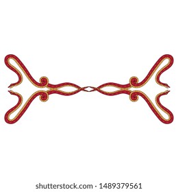 Isolated vector illustration. Symmetrical animal decor or border with intertwined snakes. Folk style.
