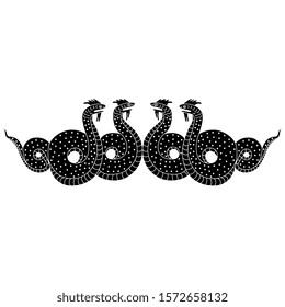 Isolated vector illustration. Symmetrical animal decor with fantastic snakes of dragons. Ancient Greek vase painting motif. Black and white silhouette.