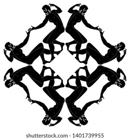 Isolated vector illustration. Symmetrical black and white square decor or frame with silhouettes of ancient Greek men.