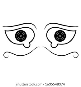 Isolated vector illustration. Symmetrical decor with two stylized human eyes. Ancient Greek vase painting motif. Black and white linear silhouette.