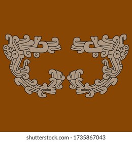 Ilustración vectorial aislada. Simétrica decoración nativa americana. Arte étnico de los indios mayas. Ornamento monocromo.