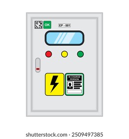 Ilustración vectorial aislada de instalación de caja rectangular de panel eléctrico temporal