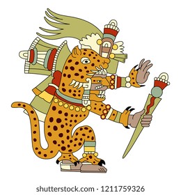 Isolated vector illustration. Tepeyollotl or Tepeyollotli. Fantastic feline monster. Aztec god Tezcatlipoca. Mexican mythology. Based on ancient codex image.