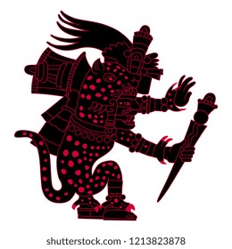 Isolated vector illustration. Tepeyollotl or Tepeyollotli. Fantastic feline monster. Aztec god Tezcatlipoca. Mexican mythology. Based on ancient codex image. 