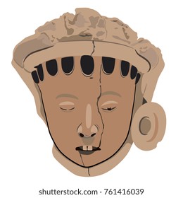 Isolated vector illustration. Terracotta head of a kid. Pre-Columbian Mexican art. Remojadas Veracruz culture.